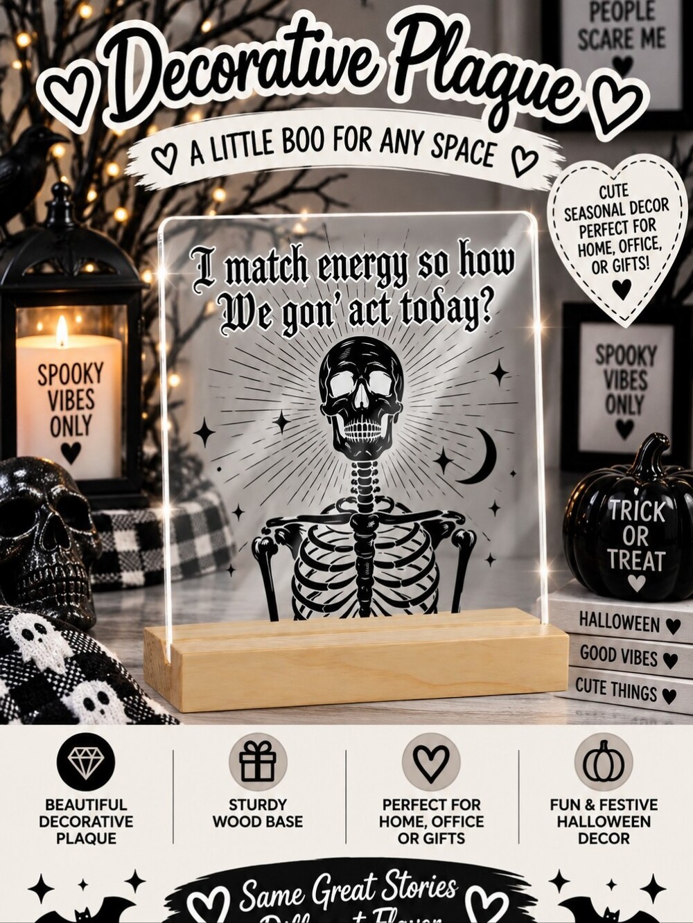Funny Halloween Skeleton "I Match Energy" Decorative Plaque!!